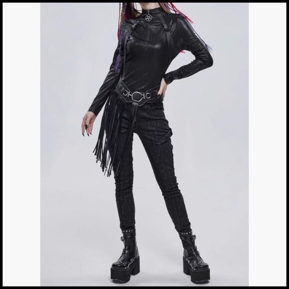 Faux Leather Punk Style Tassel Skirt Belt with Rivet Details